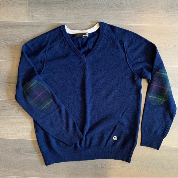 Men’s Love Moschino blue sweater w/ elbow patches - Picture 5 of 16